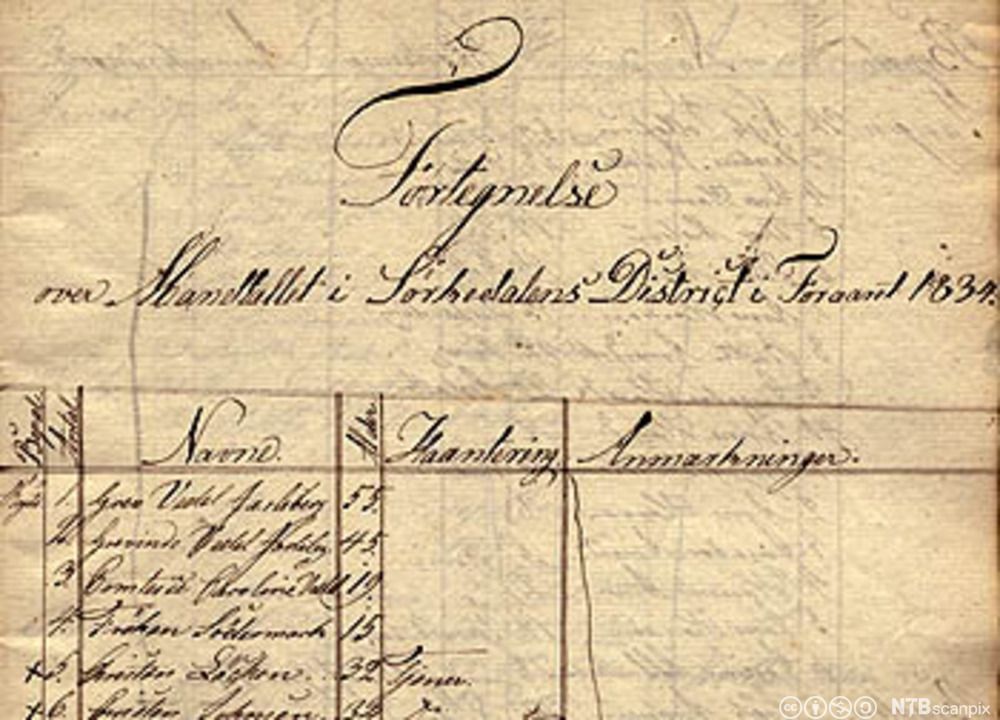 Gamle folketellingsdokumenter hos Oslo Byarkiv. Foto av kilde.