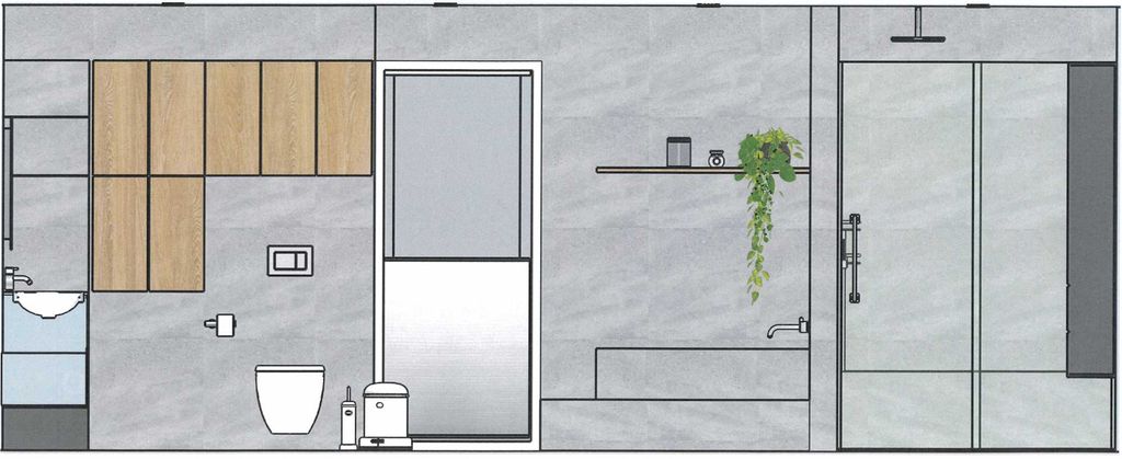 Interiørløsning i et baderom, sett fra sida. Foto.