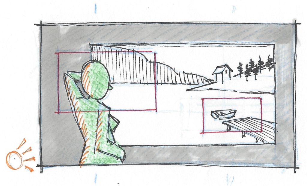 Eksempel på storyboardrute. Tegning.