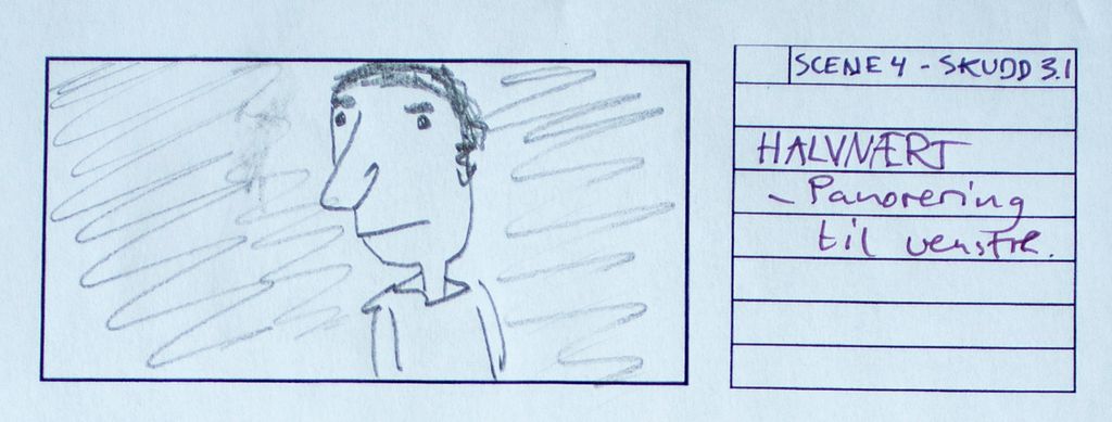 Storyboardskisse med tilhøyrande rettleiing for filming. Faksimile.