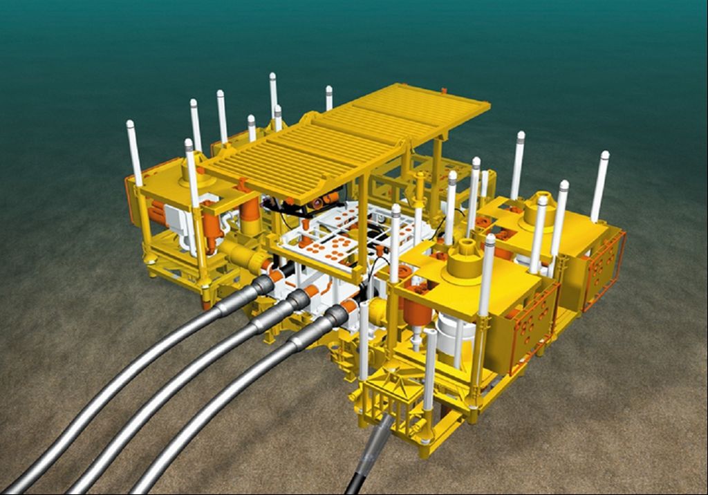 Havbunnsramme for fire brønner. Illustrasjon.