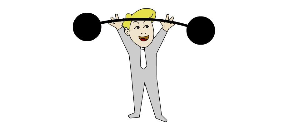 En mann løfter ei vektstang. Illustrasjon.