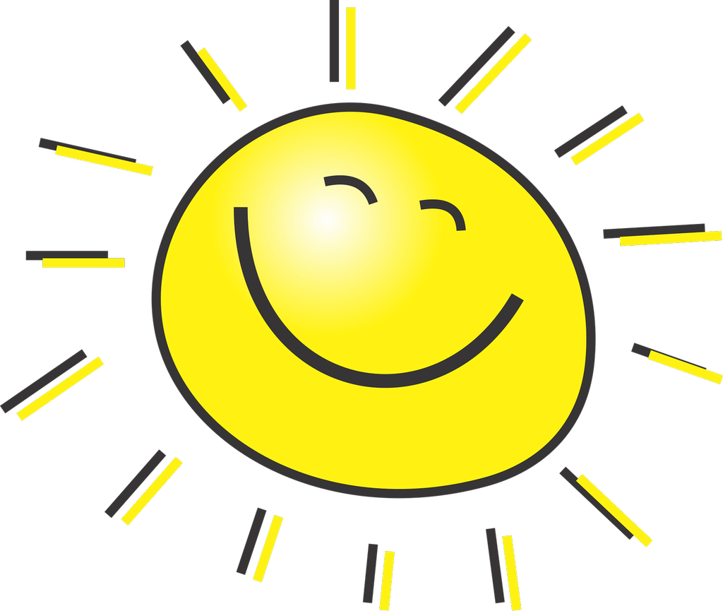 Tegning av en smilende sol. Illustrasjon.