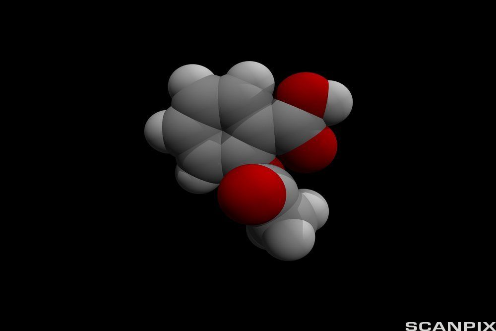 Molekyl for Acetylsalisylsyre. Illustrasjon.