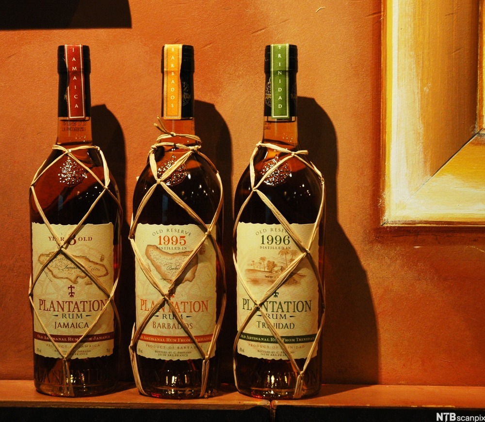 Tre flasker rom. Foto.