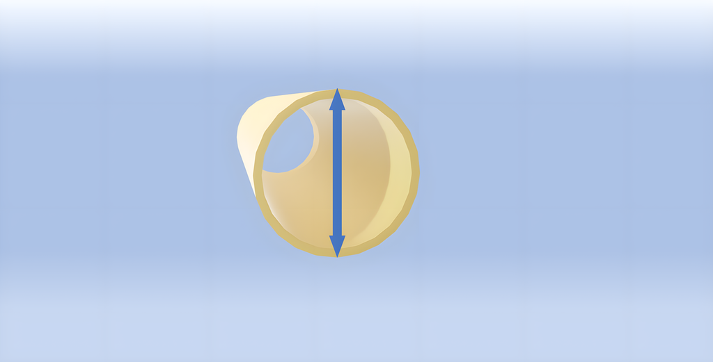 Rør med en pil som viser hvor ytre diameter (OD) måles. Illustrasjon.