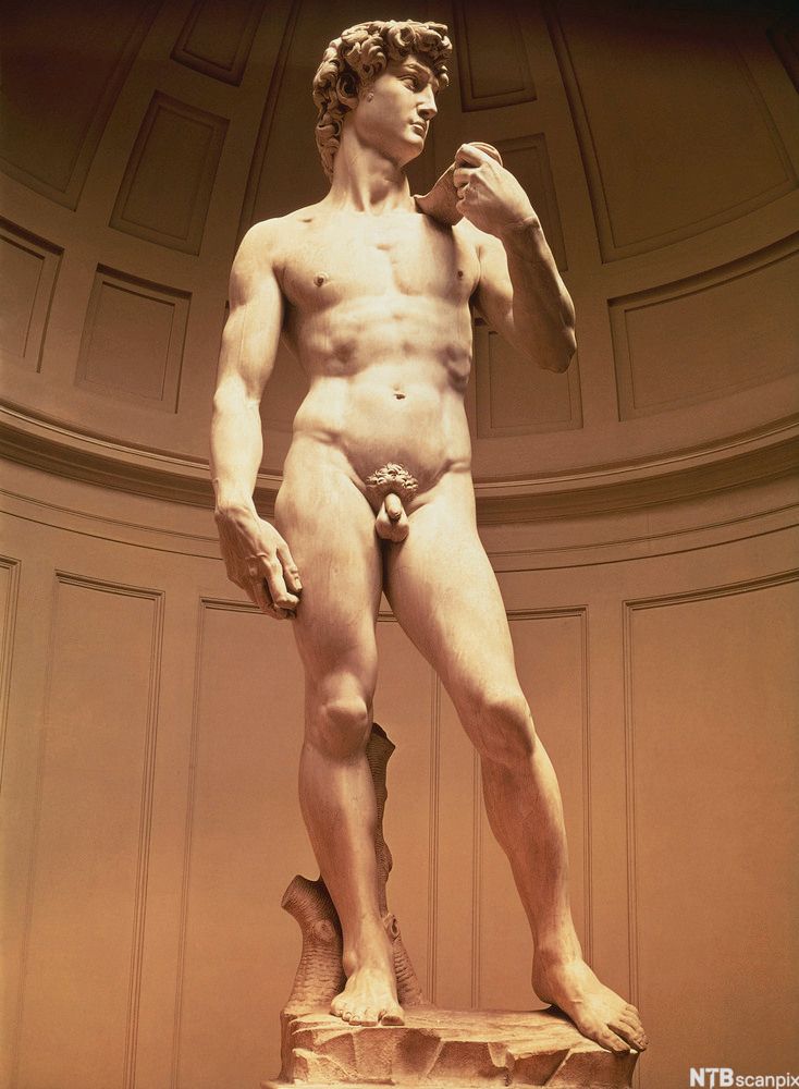 En naken statue i renessansestil. Foto.