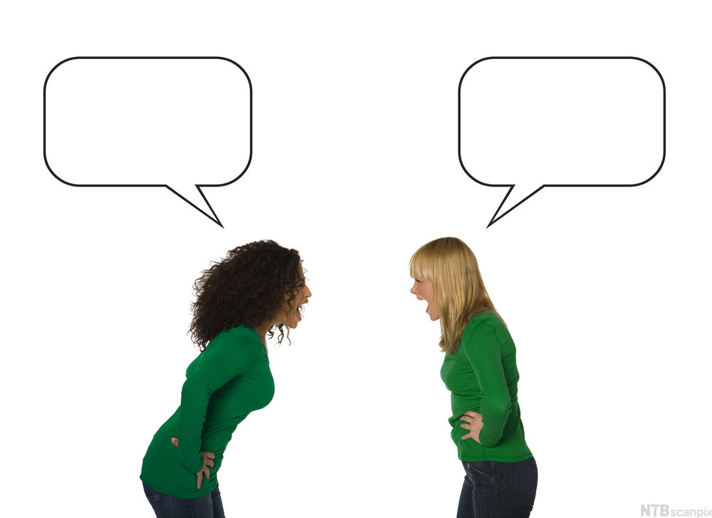 Two women discussing a topic