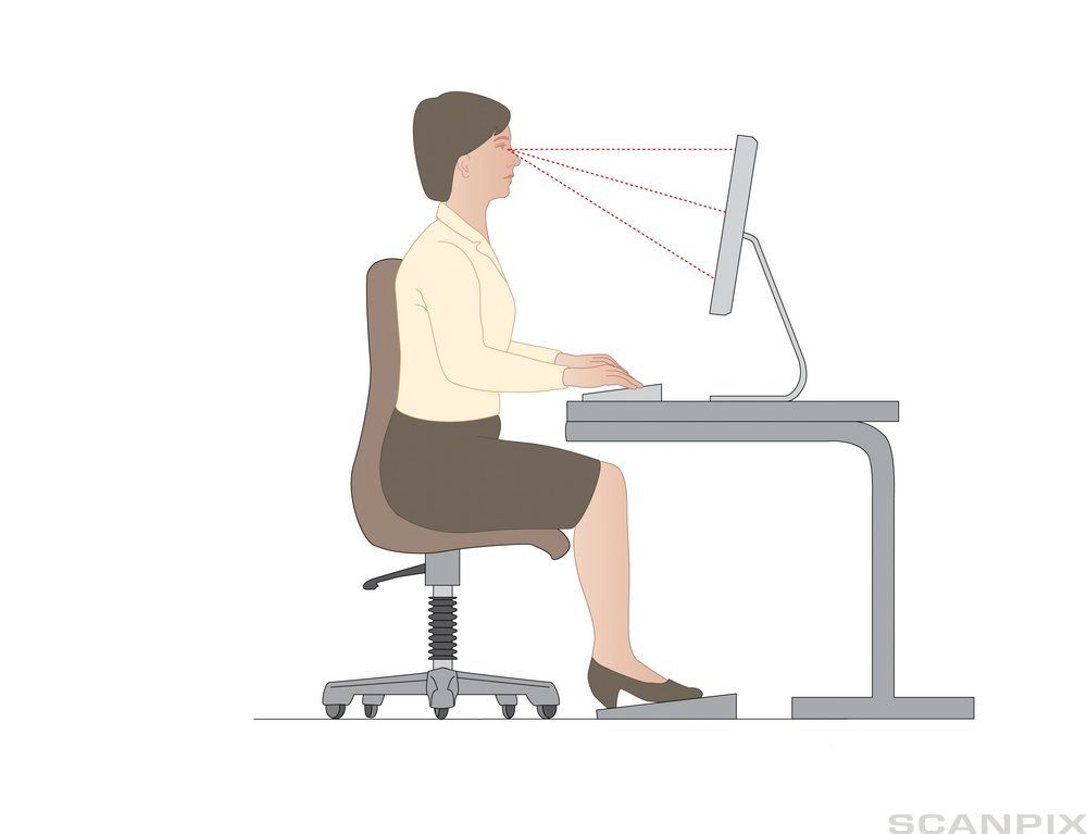 Dame som jobber ved datamaskin. Illustrasjon.