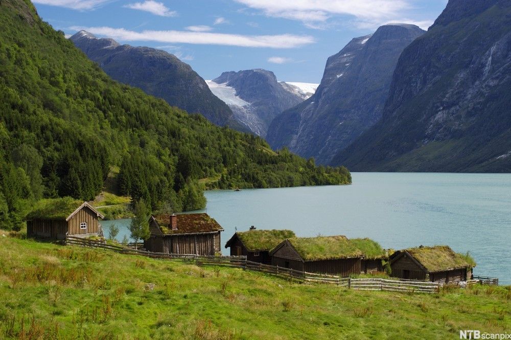 Seter ved et vann. Foto.