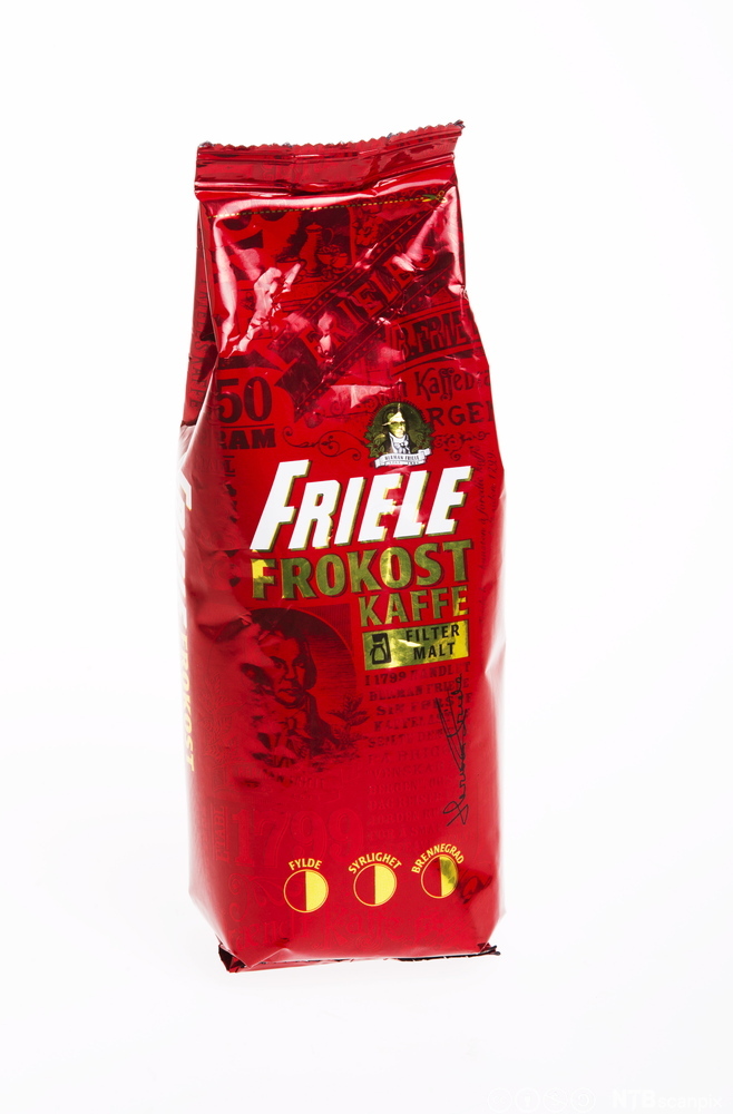 En pose med Friele filtermalt kaffe. Foto.