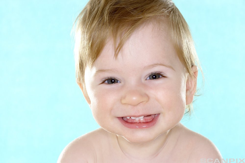 En liten gutt som smiler. Foto.