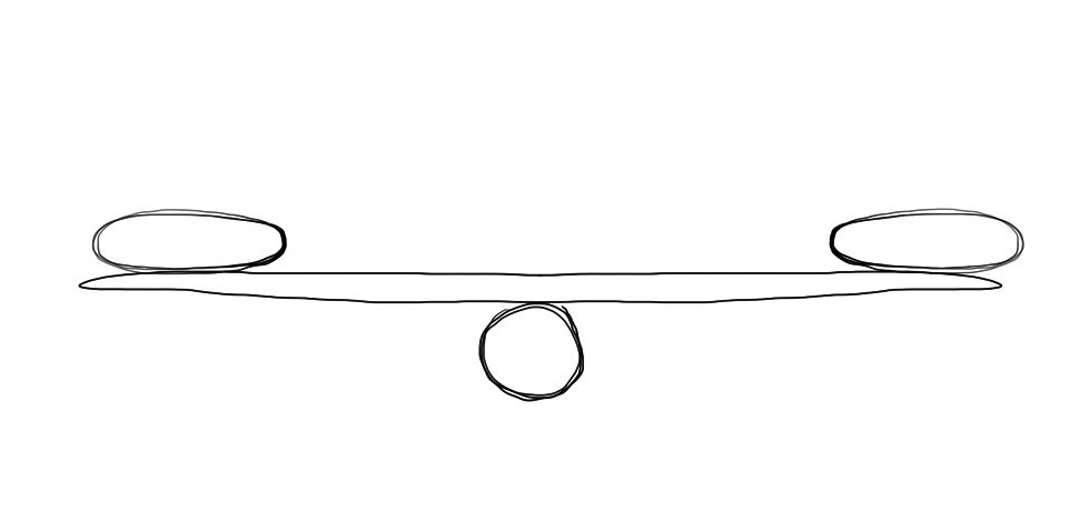 Komposisjon med sirklar og strekar som illustrerer symmetri. Illustrasjon.