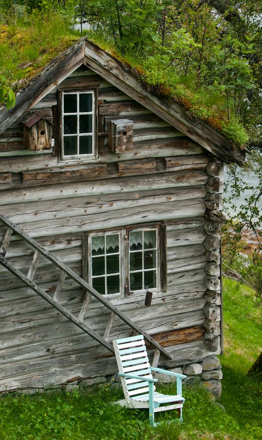 Gammalt trehus. Foto.