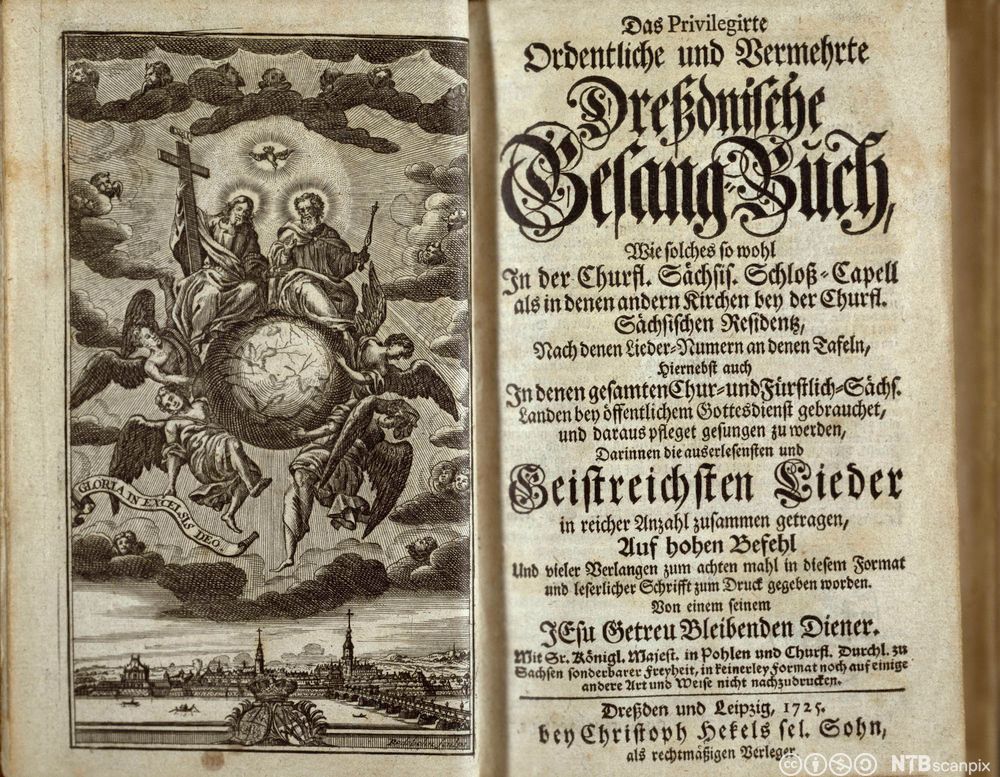 Tittelbladet til tysk sangbok fra 1725. Faksimile.