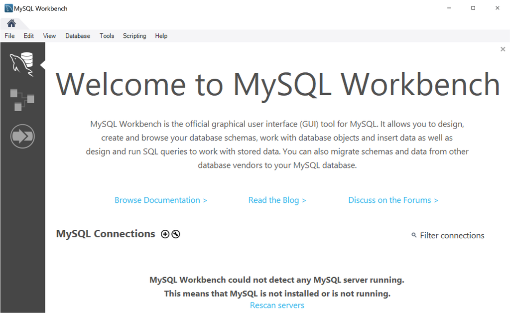 Skjermbilde fra programmet MySQL Workbench