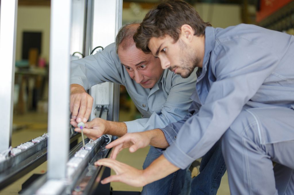 Lærling og lærer i arbeidssituasjon. Foto.