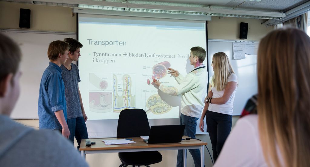 Elever holder presentasjon for klassen. Foto.