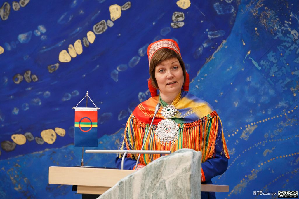 Sametingspresident Aili Keskitalo taler til Sametinget i Karasjok i 2015. Foto.