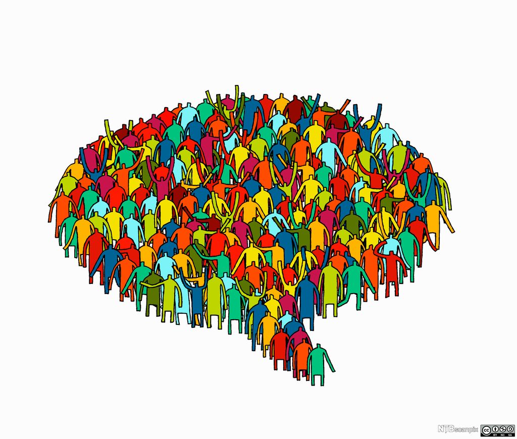 Mennesker satt sammen som en snakkeboble. Illustrasjon. 