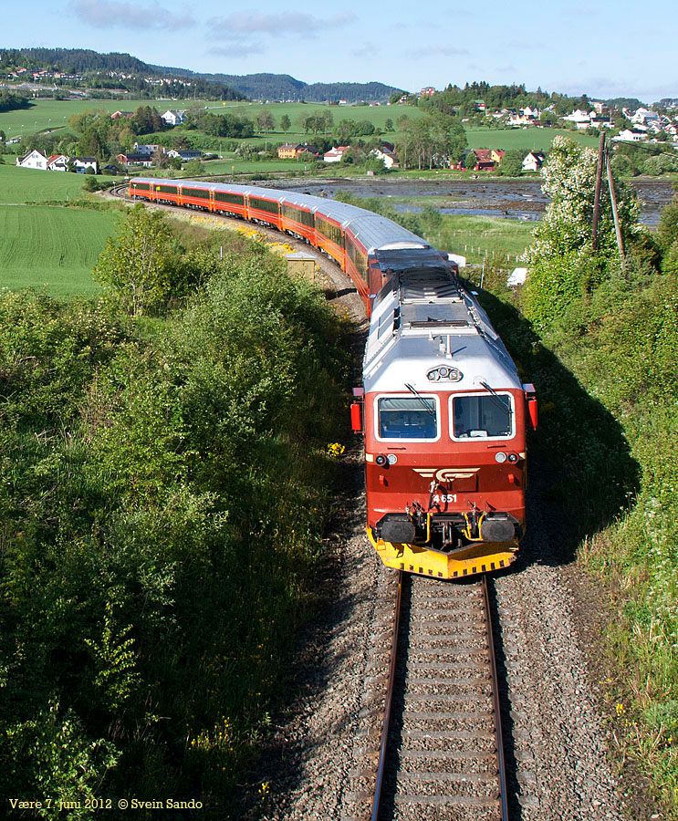 På bildet ser du et NSB-togsett på en jernbanelinje. Foto.
