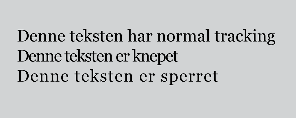 Eksempler på avstand mellom bokstaber. Grafisk.