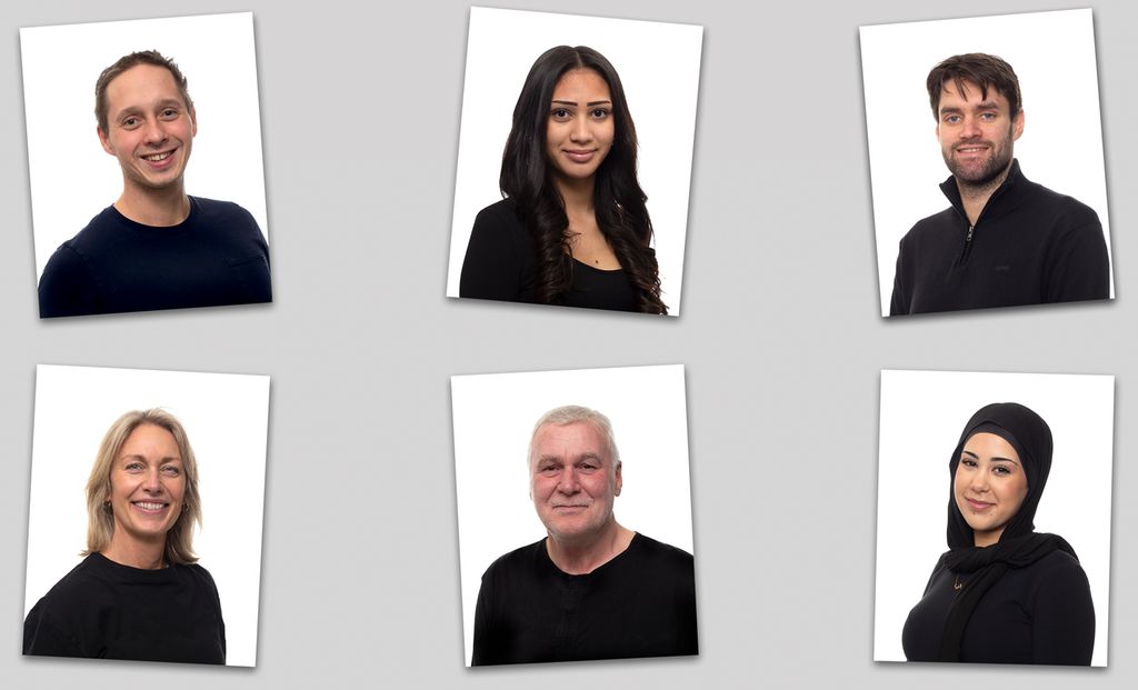 Samling med bilder av seks personer som representerer forskjellige målgrupper. Foto.