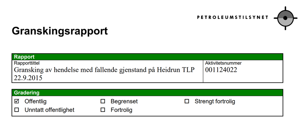 Utsnitt fra en granskingsrapport fra tidligere Petroleumstilsynet, nå Havindustritilsynet. Skjermdump.