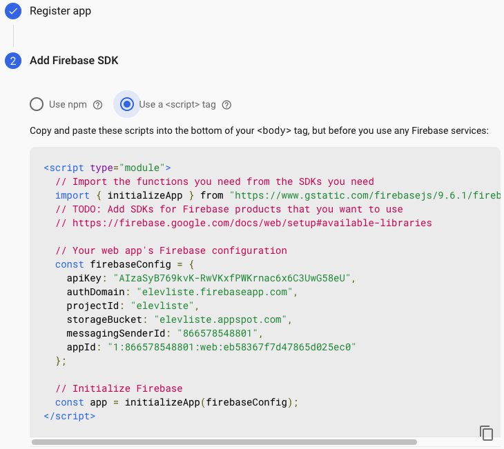 SDK-koden til prosjektet. Skjermbilete.