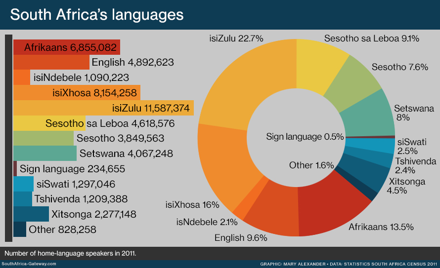 A graph showing the different languages and the number of speakers in South Africa.