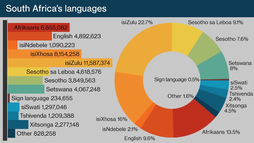 A graph showing the different languages and the number of speakers in South Africa.