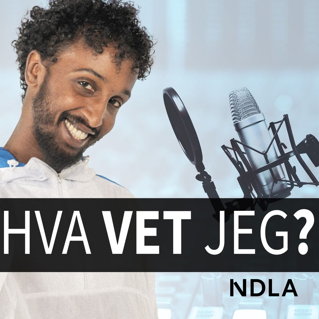 Mann med sort krøllete hår og skjegg poserer foran et mikrofonstativ. Foto.