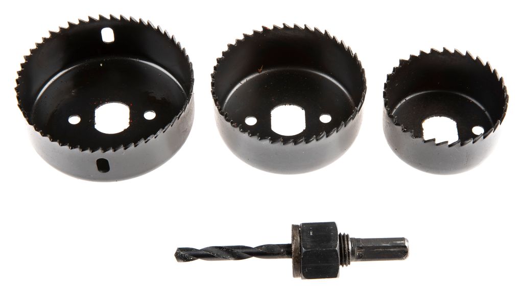 Tre holsager i ulik storleik med tilhøyrande bor. Foto.