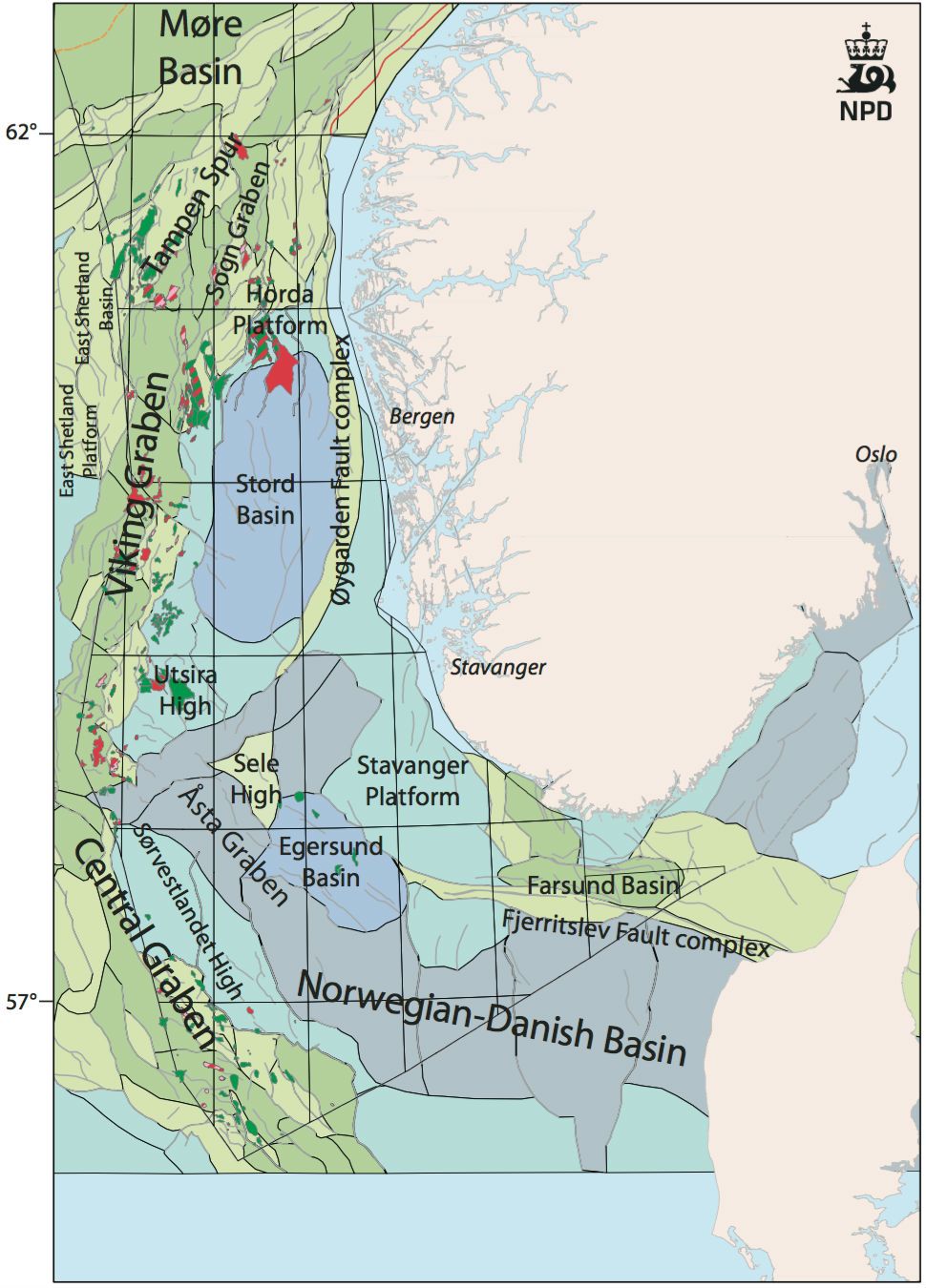 Kart over havområdene utenfor Sør-Norge. Illustrasjon.