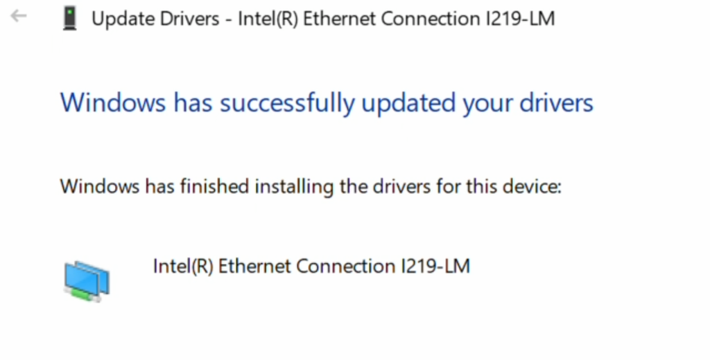 Skjermbilde av en skjermboks med beskjed om at driveren ble vellykket installert. 