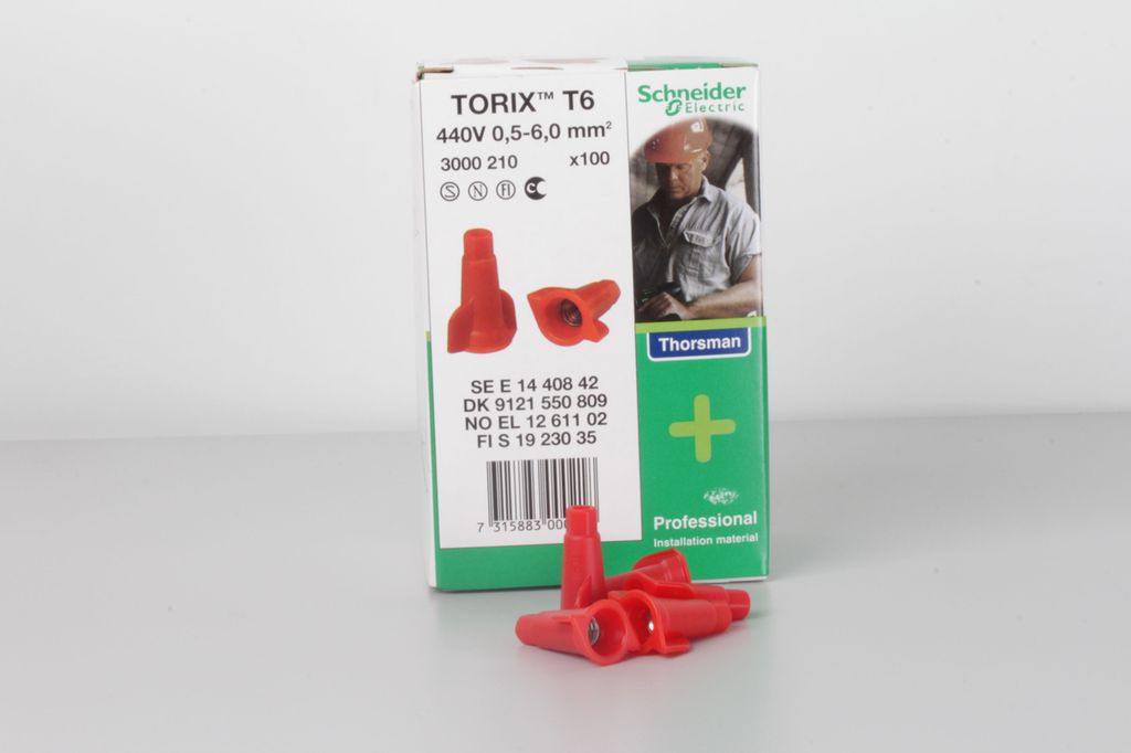 Røde Torix, tilkoblingsmateriale for elektriske ledninger. Foto.