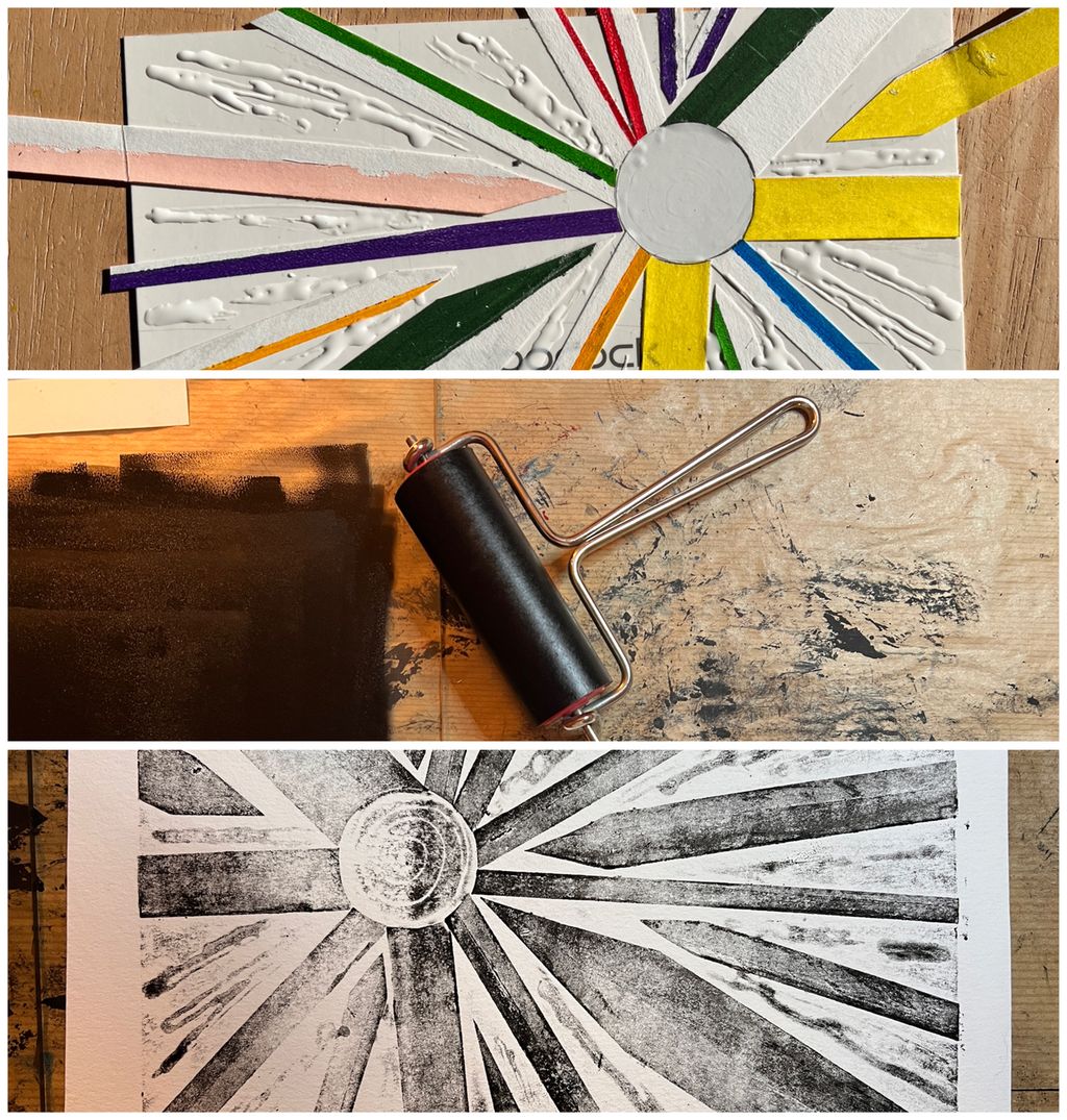 Biletkollasj av trykkplate. Foto.