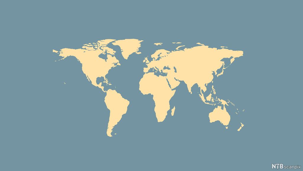 Gult verdenskart på blå bunn. Illustrasjon.