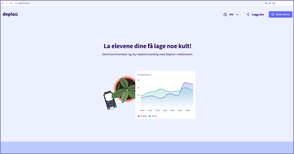 Startsida i programvaren Deploii med teksten La elevene dine få lage noe kult! Skjermutklipp.