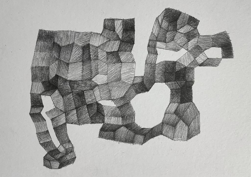 Geometriske flater er skraverte med blyant. Illustrasjon.
