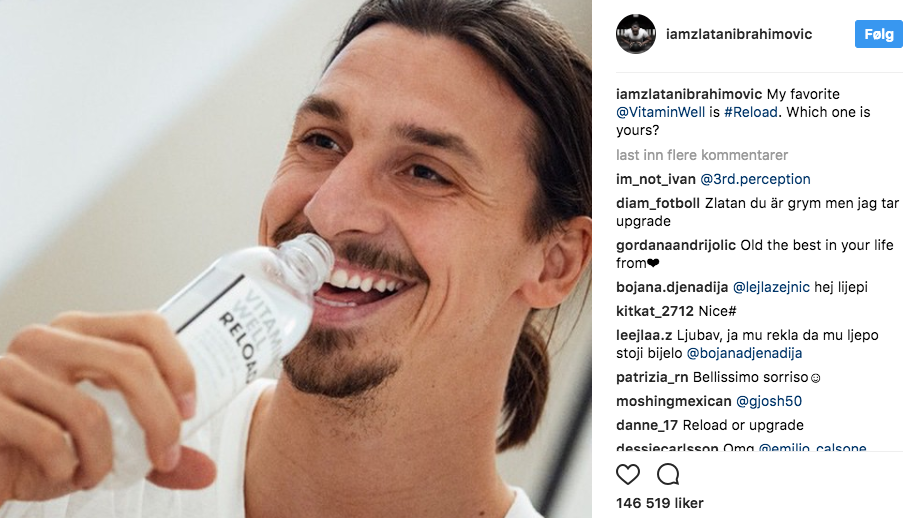 Zlatan reklamerer for VitaminWell drikk. Skjermdump